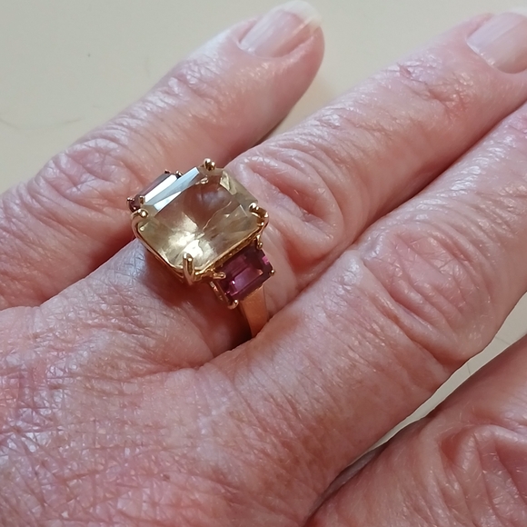 🌟14k Yellow Gold Beryl & Pink Tourmaline Ring🌟 - Picture 9 of 16
